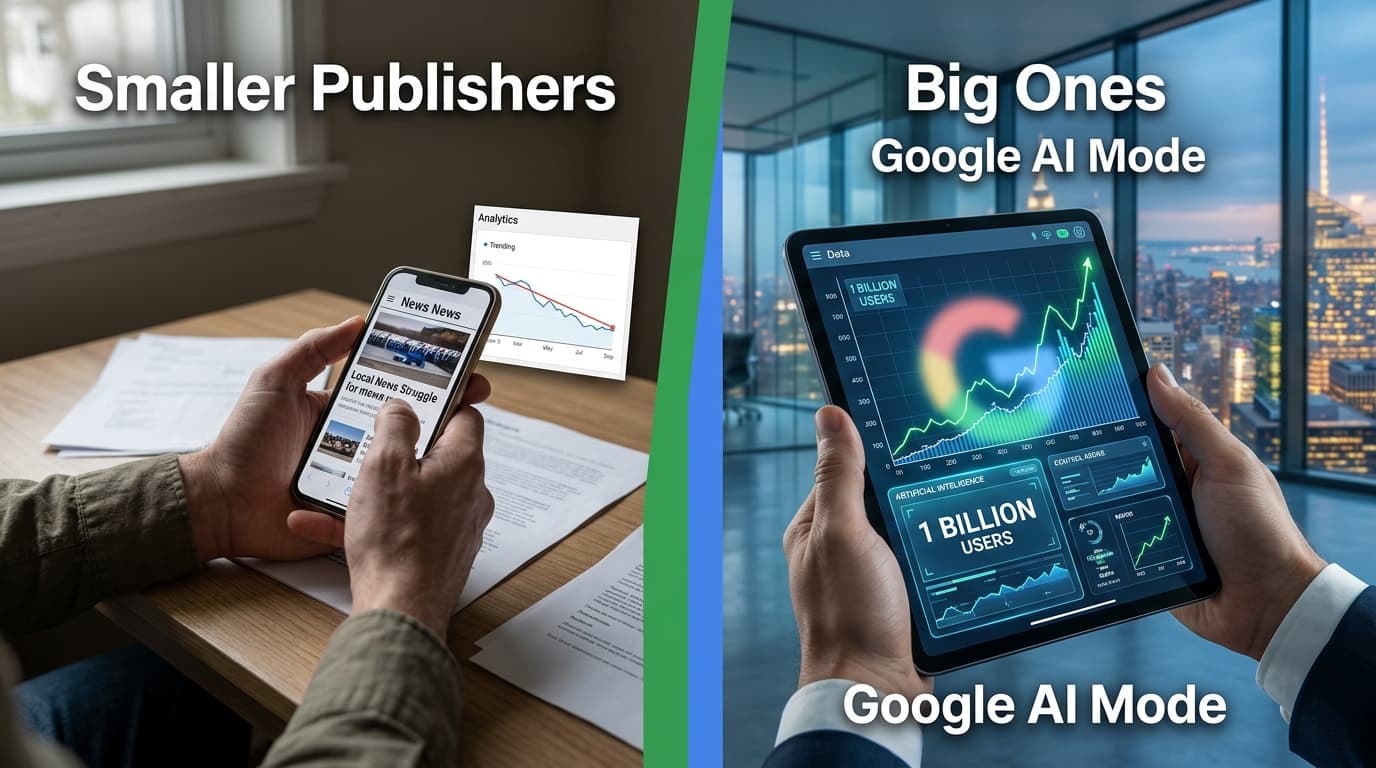Google AI Mode Hit 1 Billion Users — But Smaller Publishers Are Getting Destroyed While Big Ones Hold